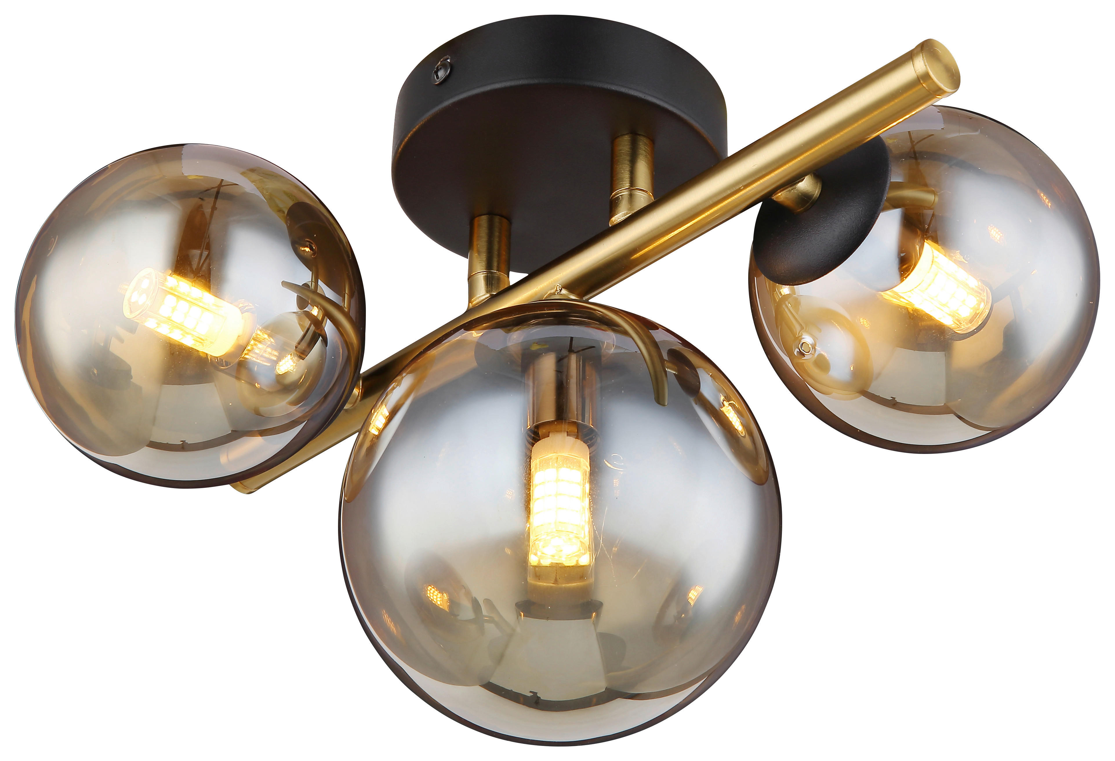 GLOBO Wandleuchte 56135-3W messing amber Glas Metall B/H/L: ca. 21x19x28 cm G9 3 Brennstellen HA - messing/amber (28,00/21,00/19,00cm) - GLOBO