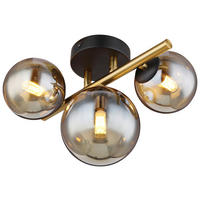GLOBO Wandleuchte 56135-3W messing amber Glas Metall B/H/L: ca. 21x19x28 cm G9 3 Brennstellen HA - messing/amber (28,00/21,00/19,00cm) - GLOBO