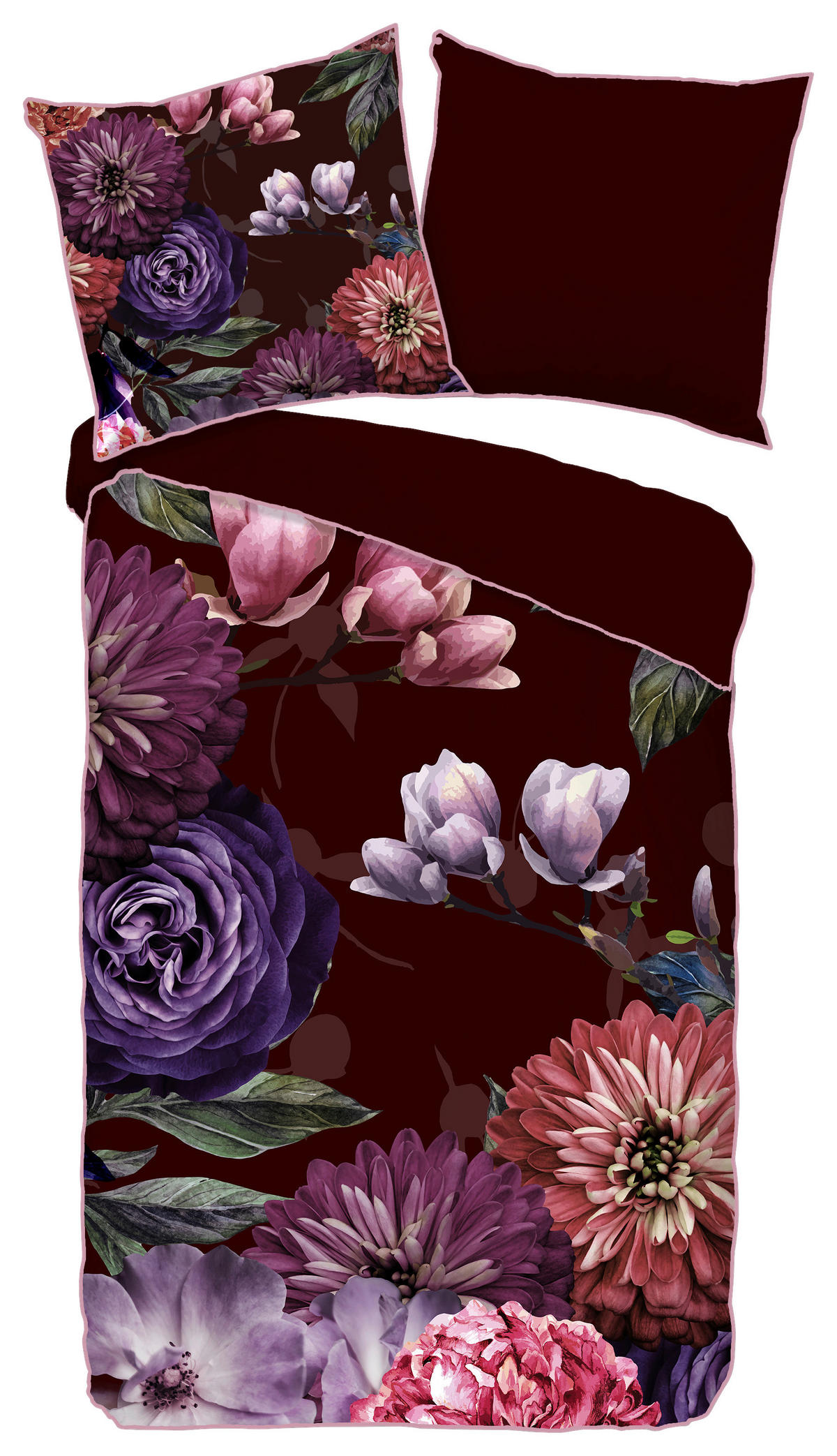 Baumwoll Bettwäsche Bloomie Satin Bloomie - bordeaux (155,00/220,00cm) - Descanso