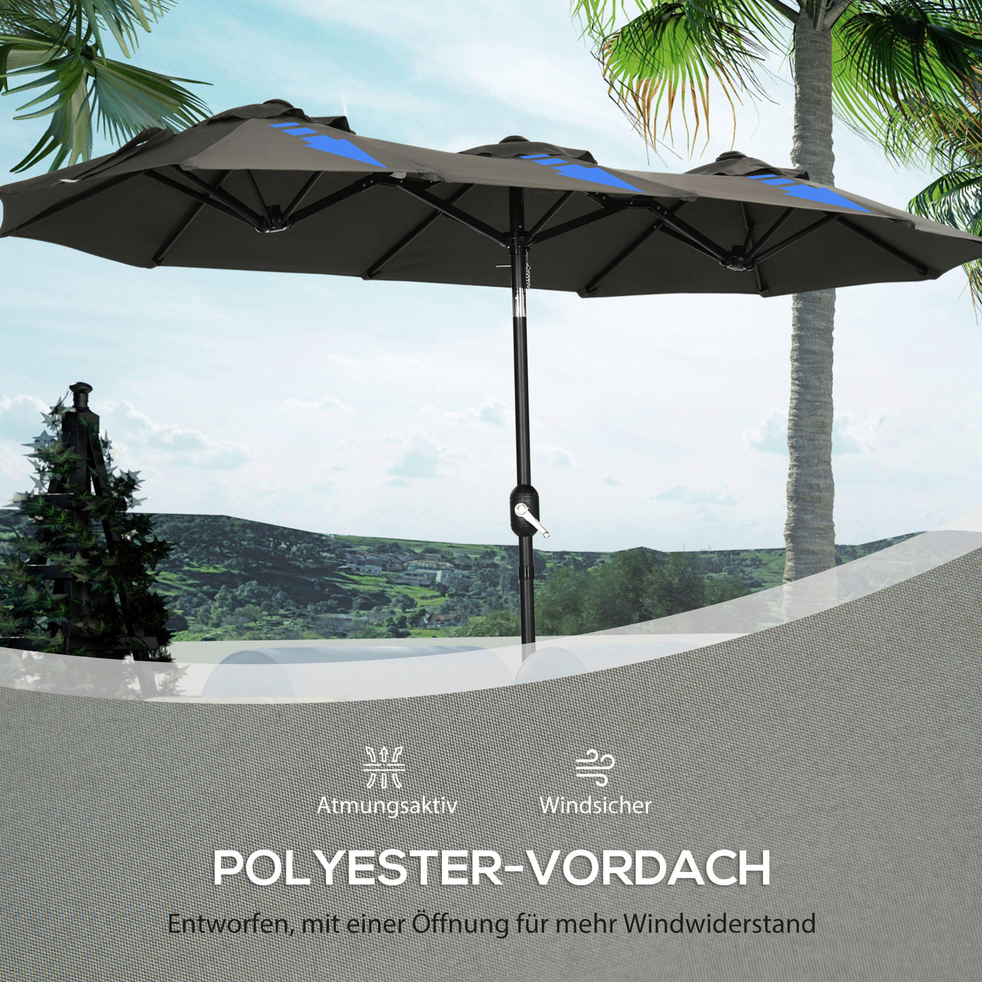 Outsunny Doppelseitiger Sonnenschirm grau Stahl B/H/L: ca. 147x227x285 cm Doppelseitiger_Sonnenschirm - grau (285,00/147,00/227,00cm) - Outsunny