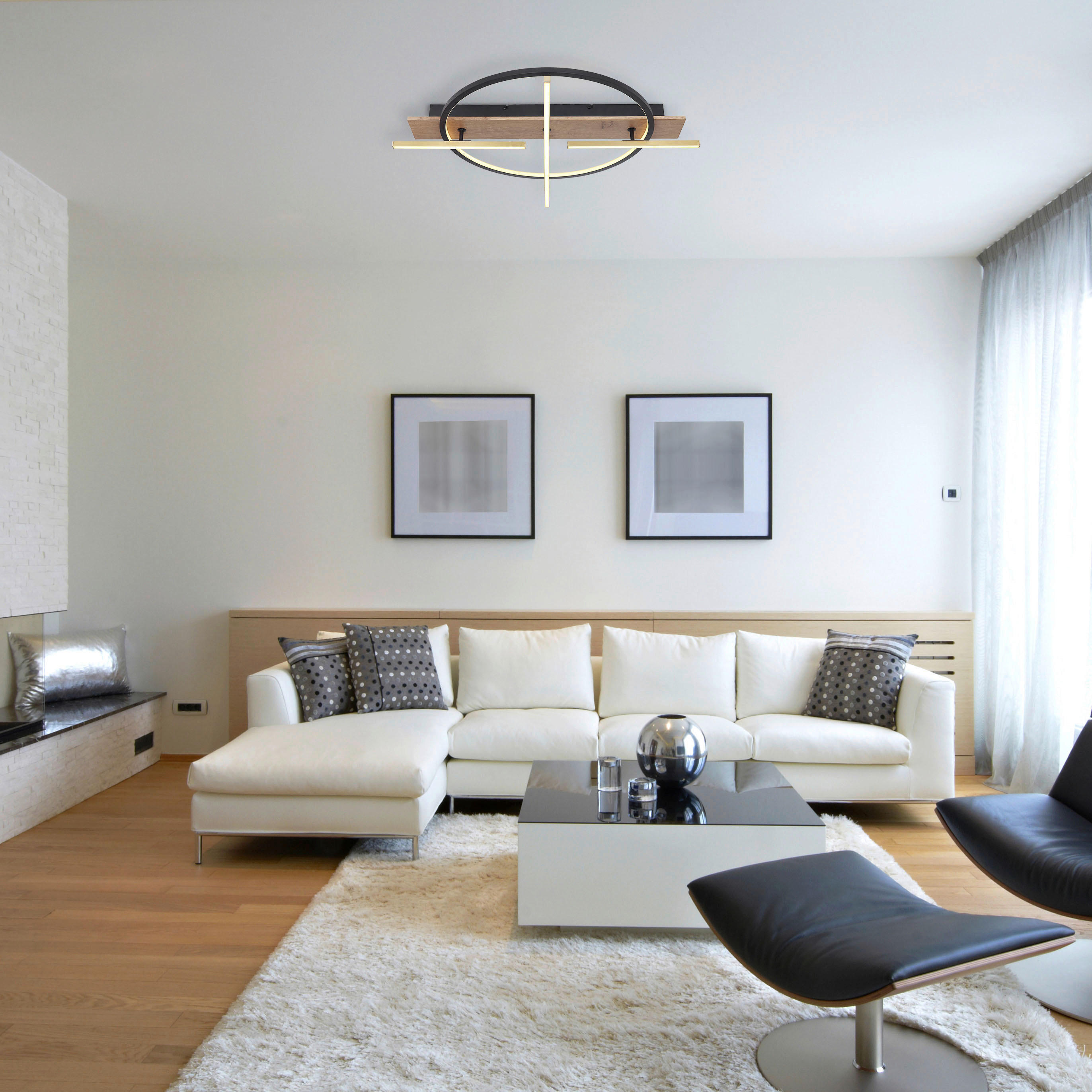 GLOBO LED-Deckenleuchte messing dunkelbraun schwarz Metall Aluminium MDF B/H/T: ca. 60x11,5x70 cm BEATRIX - messing/dunkelbraun (60,00/11,50/70,00cm) - GLOBO