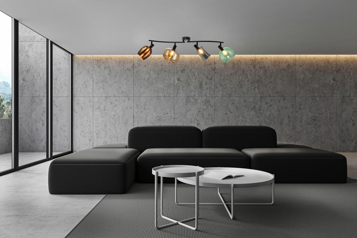 Nowa Spotbalken 60170408 schwarz Metall Glas B/H/T: ca. 70x23x160 cm E14 4 Brennstellen TELESTO - schwarz (70,00/23,00/160,00cm) - Nowa