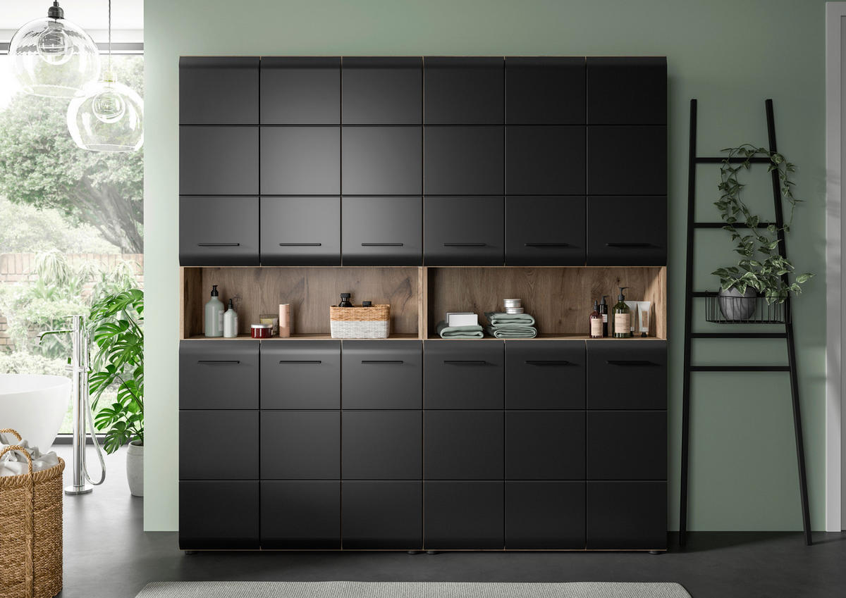 Badezimmer-Set Ice Nox Oak Nachbildung schwarz matt B/H/T: ca. 180x185x30 cm Ice - schwarz (180,00/185,00/30,00cm) - xonox.home