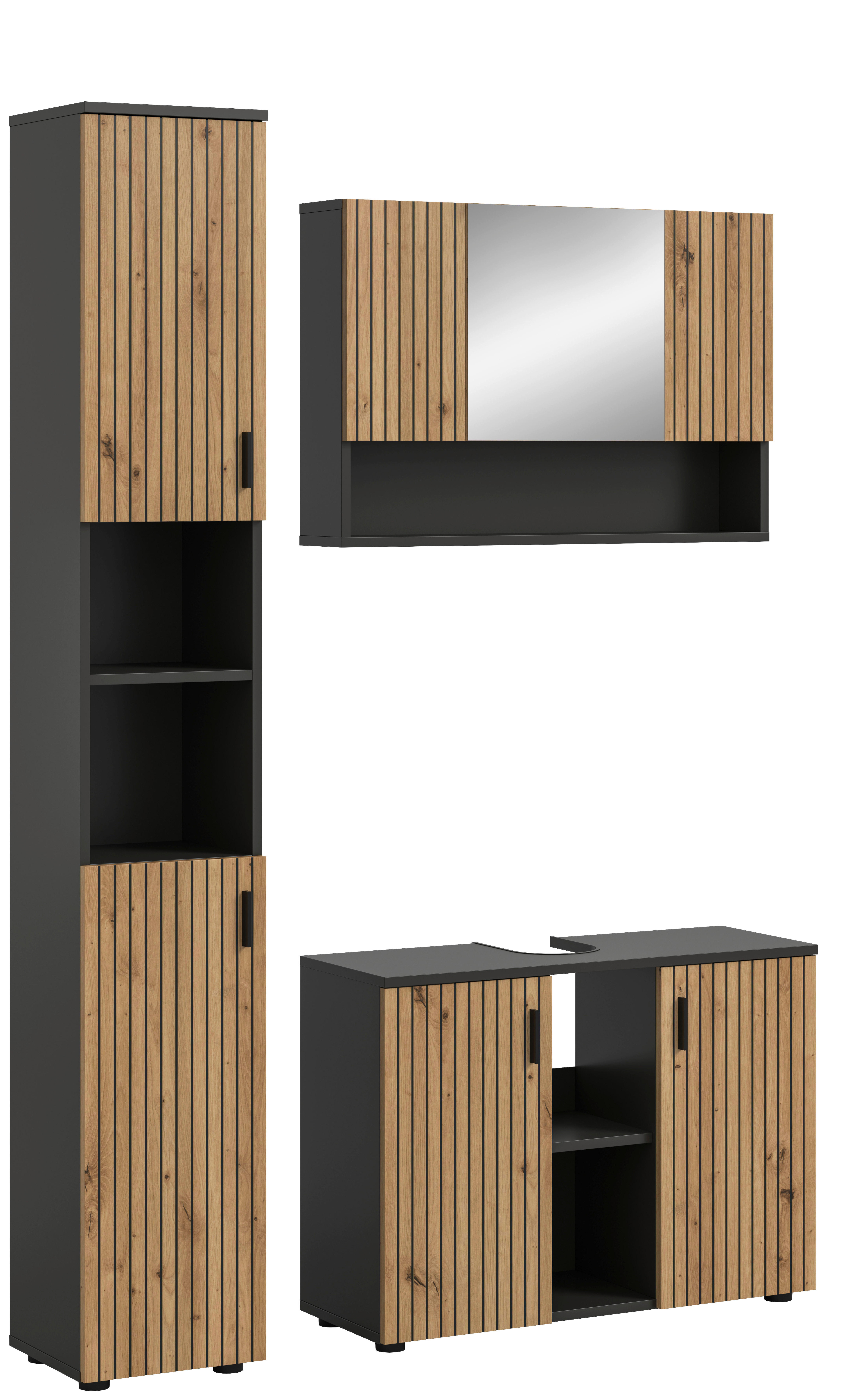 Badezimmer-Set Mone Basalt Nachbildung Artisan Oak Nachbildung B/H/T: ca. 125x192x30 cm Mone - Basalt (125,00/192,00/30,00cm) - xonox.home