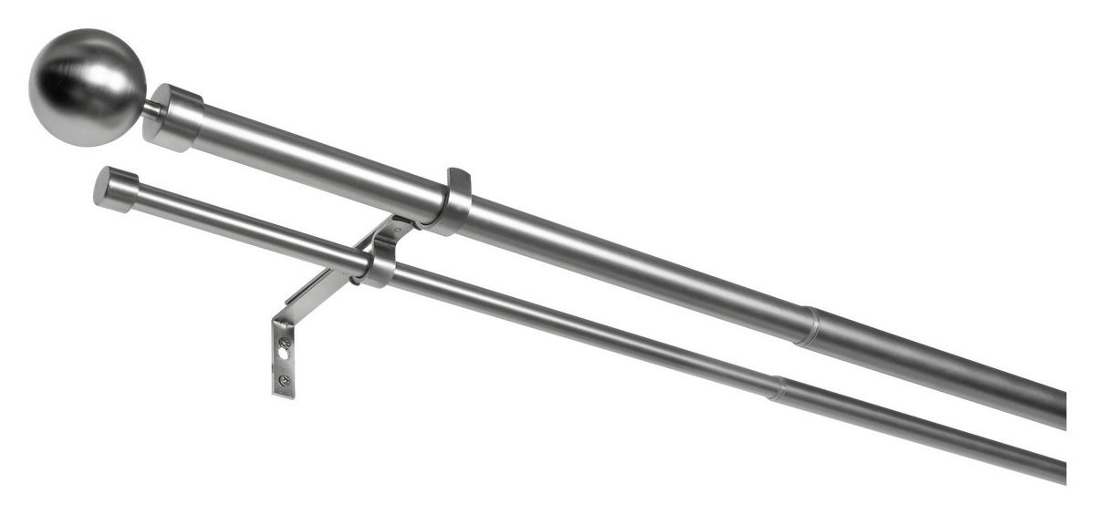 Gardinenstange Edelstahloptik Metall ausziehbar von ca. 190 bis 360 cm 2.0 Läufe Gardinenstange_Habito_Ball_Classic - Edelstahloptik