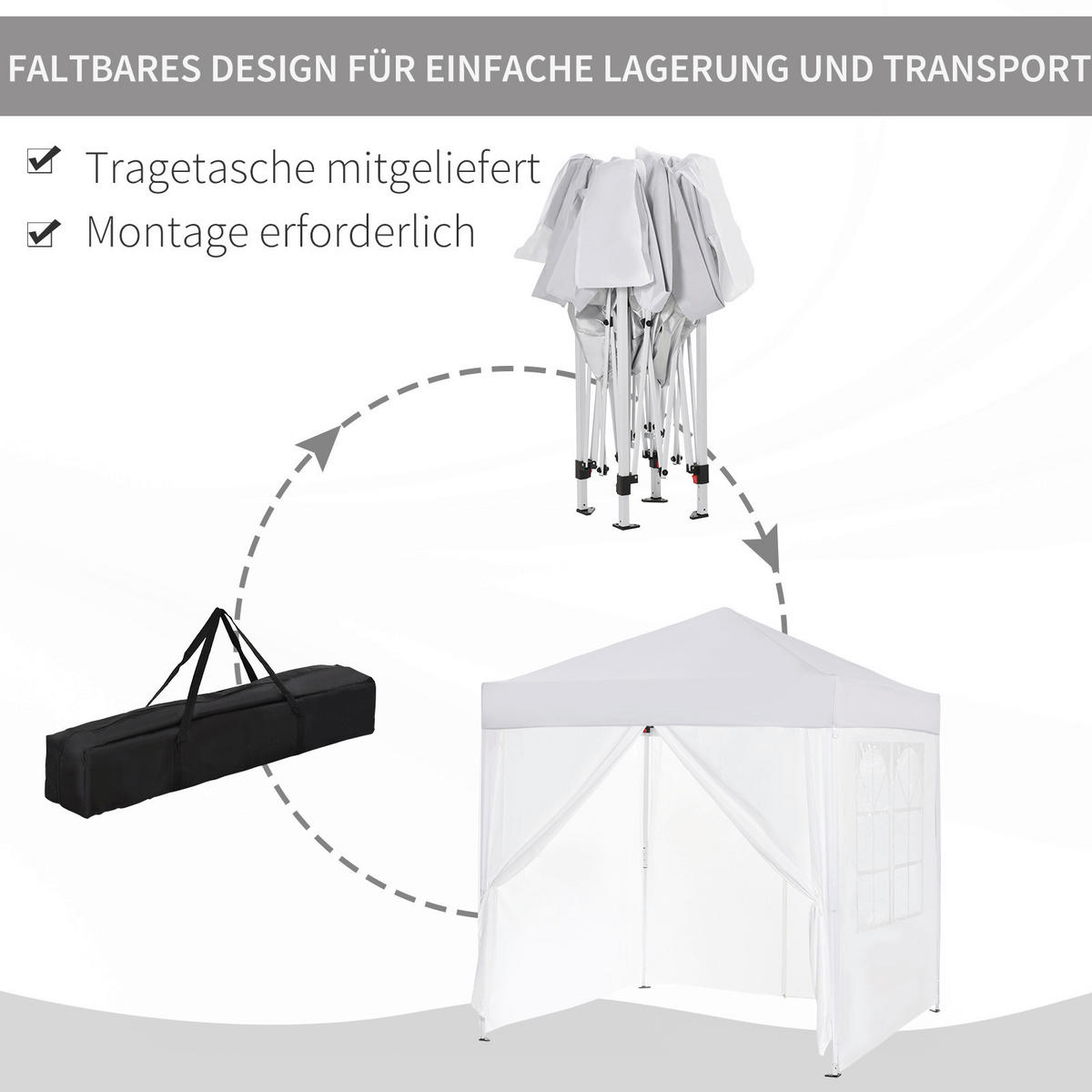 Outsunny Faltpavillon weiß Stahl B/H/L: ca. 200x204x200 cm Faltpavillon - weiß (200,00/200,00/204,00cm) - Outsunny