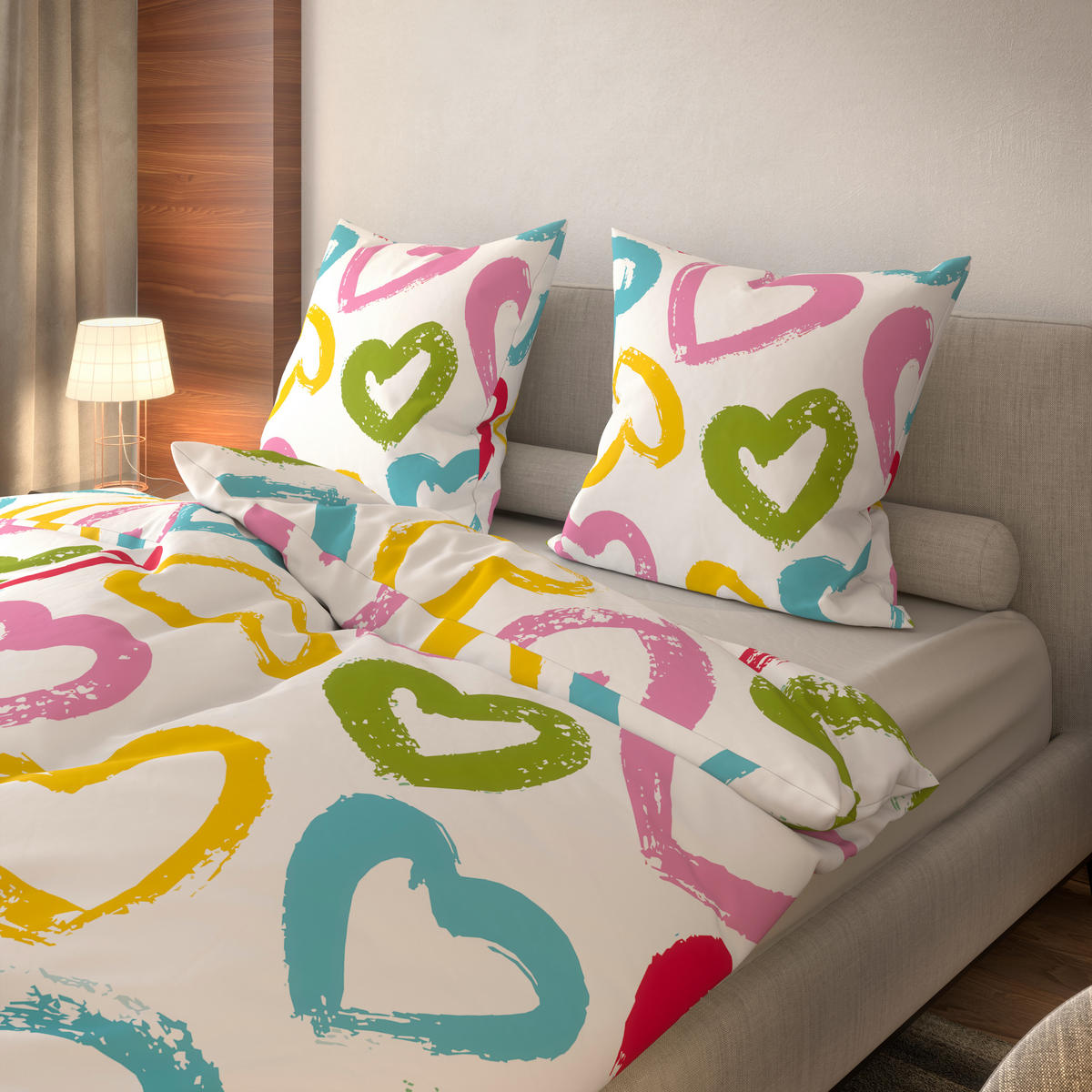 Microfaser Bettwäsche Jugendbettwäsche Herzen - multicolor (135,00/200,00cm)