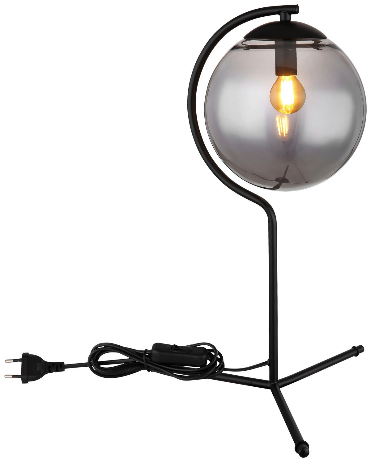GLOBO Tischleuchte mattschwarz Rauch Metall Glas H/D: ca. 50x35 cm E14 1 Brennstellen PORRY - mattschwarz/Rauch (35,00/50,00cm) - GLOBO