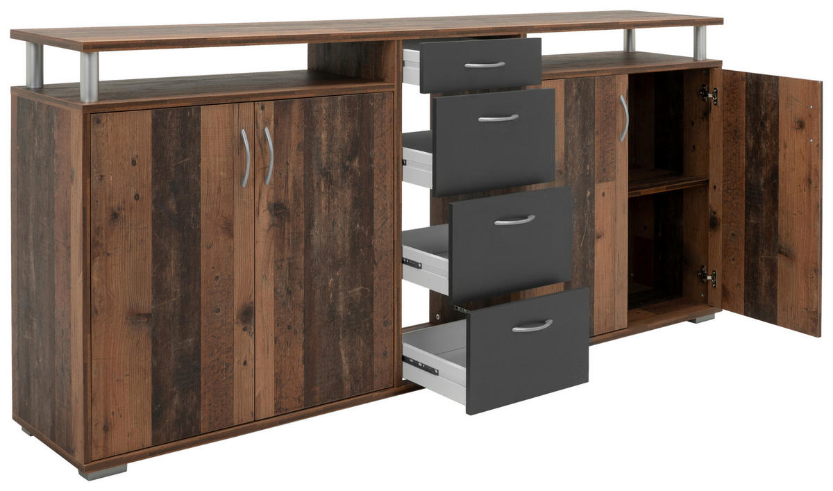 Sideboard Maximo Old Wood Nachbildung anthrazit B/H/T: ca. 208x94x38 cm Maximo - anthrazit (208,00/94,00/38,00cm)