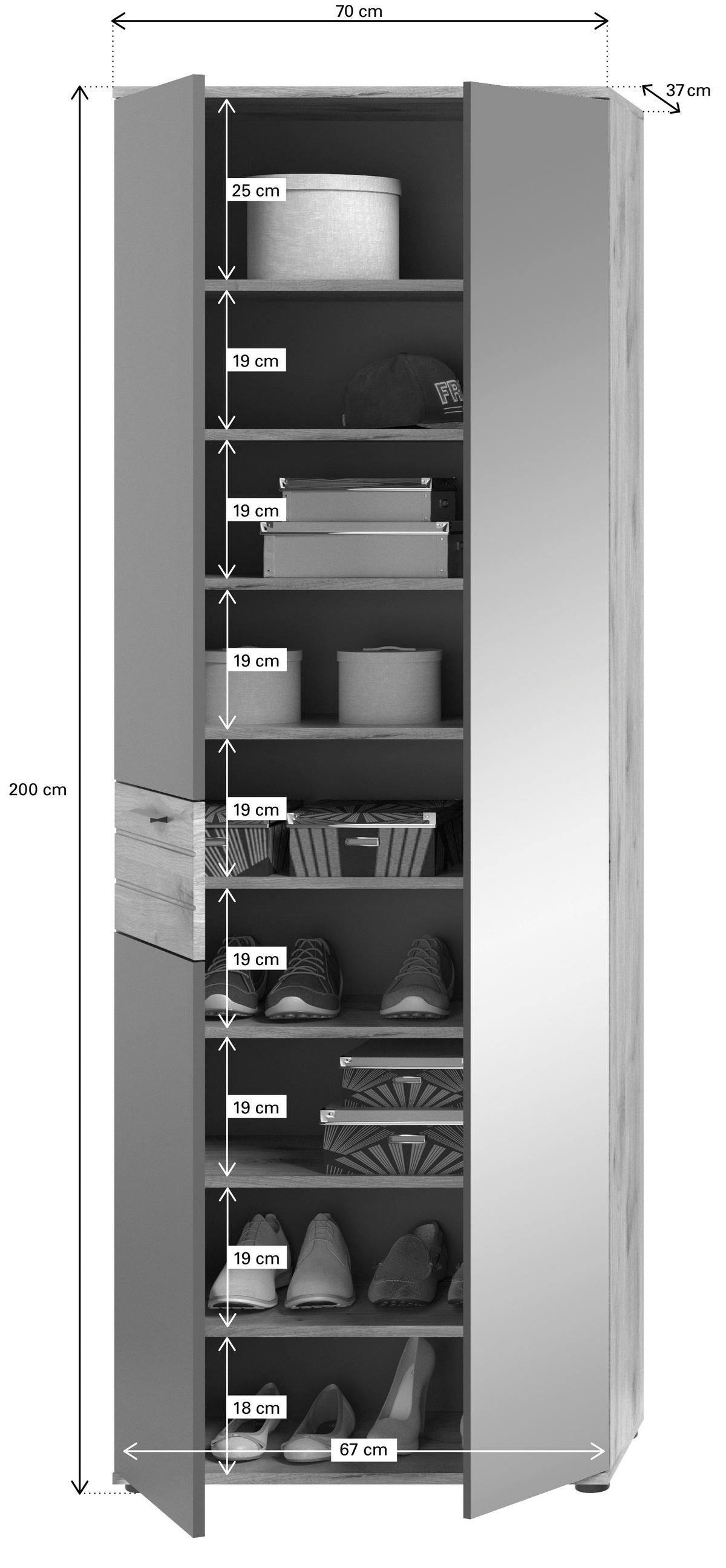 Garderobenschrank Mason Nox Oak Nachbildung dunkelgrau B/H/T: ca. 70x200x37 cm Mason - dunkelgrau (70,00/200,00/37,00cm)