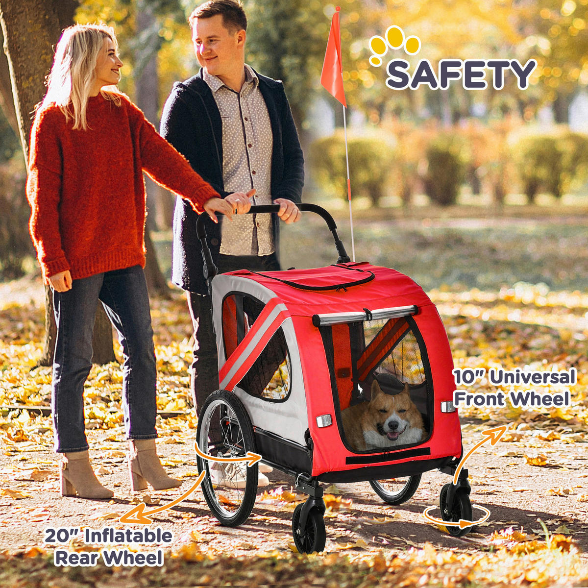PawHut Hunde-Zubehör rot Polyester B/H/L: ca. 72,5x140x108 cm Hundwagen - rot (108,00/72,50/140,00cm) - PawHut