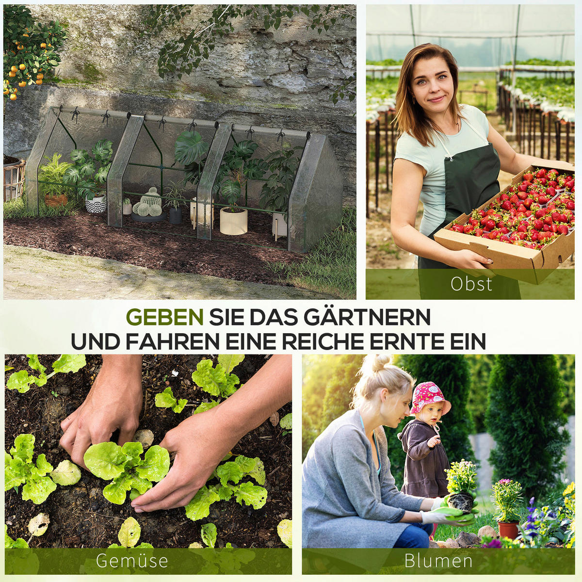 Outsunny Folientunnel mit 3 Türen B/H/L: ca. 90x90x270 cm Folientunnel_mit_3Türen - weiß (270,00/90,00/90,00cm) - Outsunny