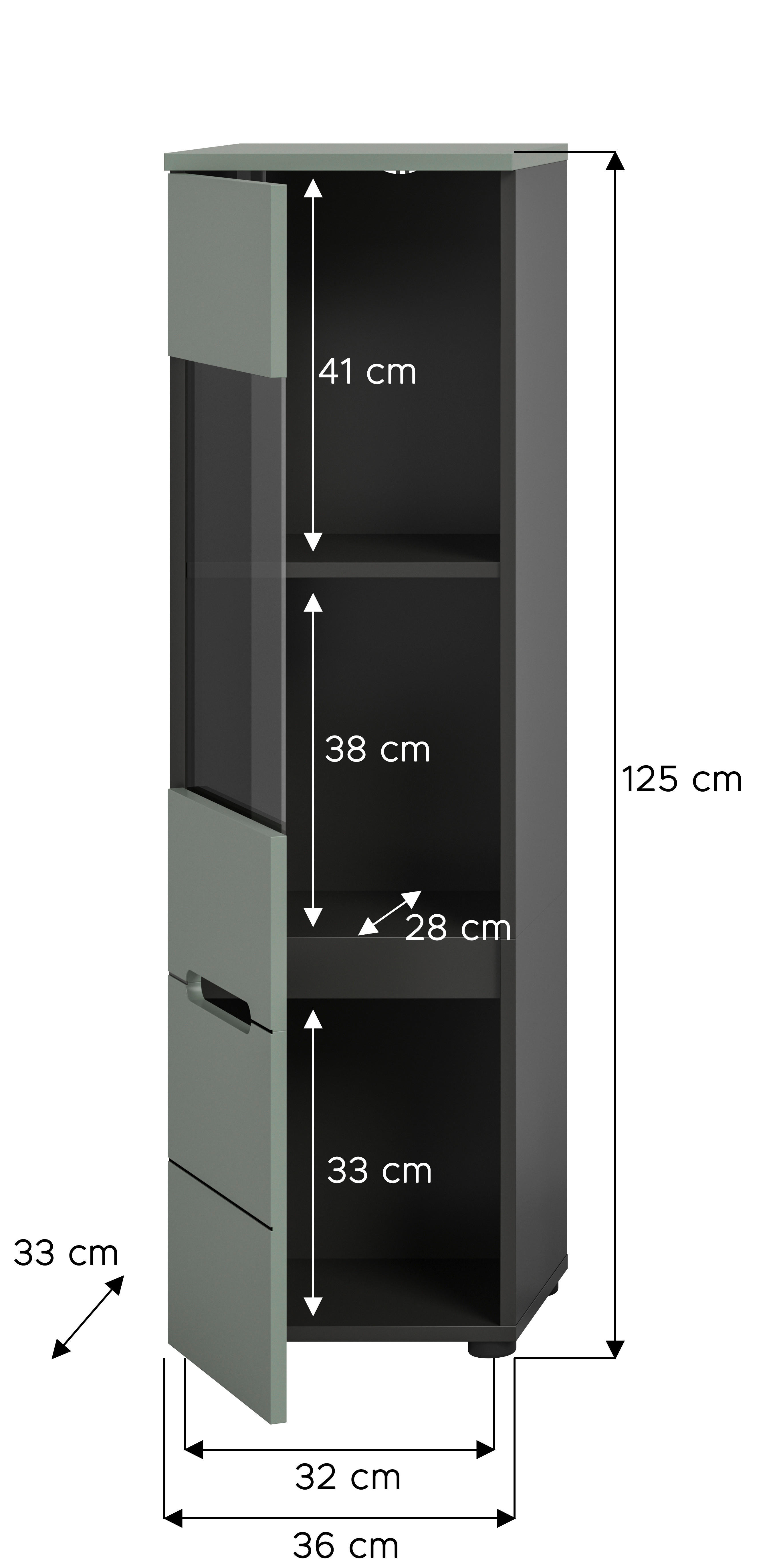 Vitrine Canu grün basaltgrau Nachbildung B/H/T: ca. 36x125x33 cm Canu - basaltgrau/grün (36,00/125,00/33,00cm) - xonox.home