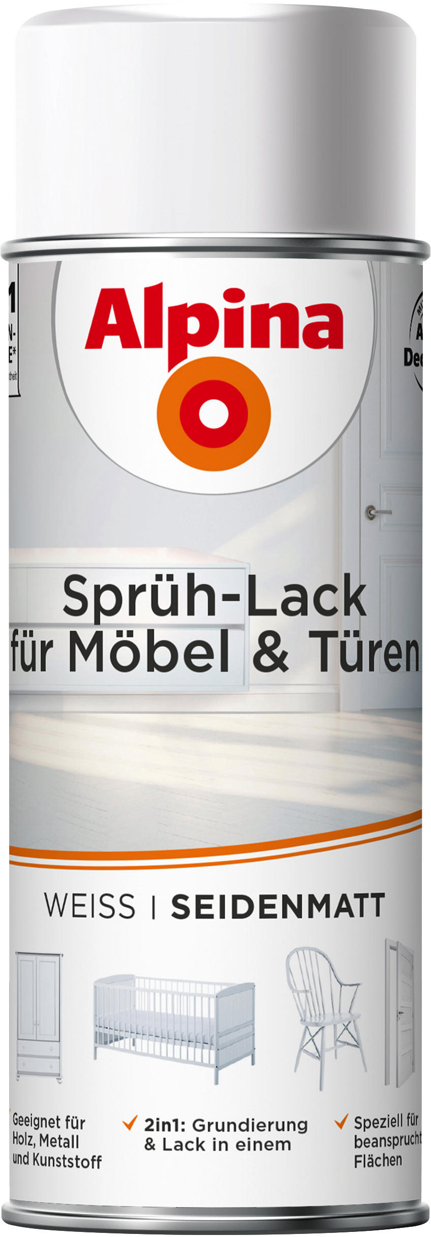 Alpina Spraylack für Möbel & Türen weiß seidenmatt ca. 0,4 l für Möbel & Türen - weiß (400ml)