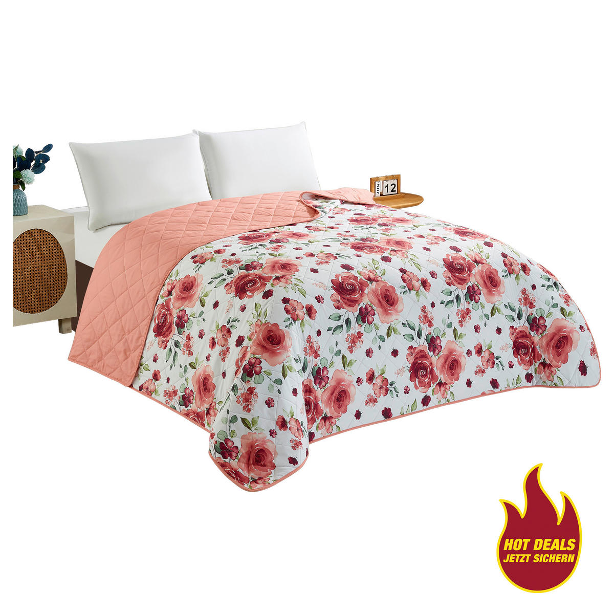 Tagesdecke Tagesdecke Rose 220x240 - weiß/rot (220,00/240,00cm)