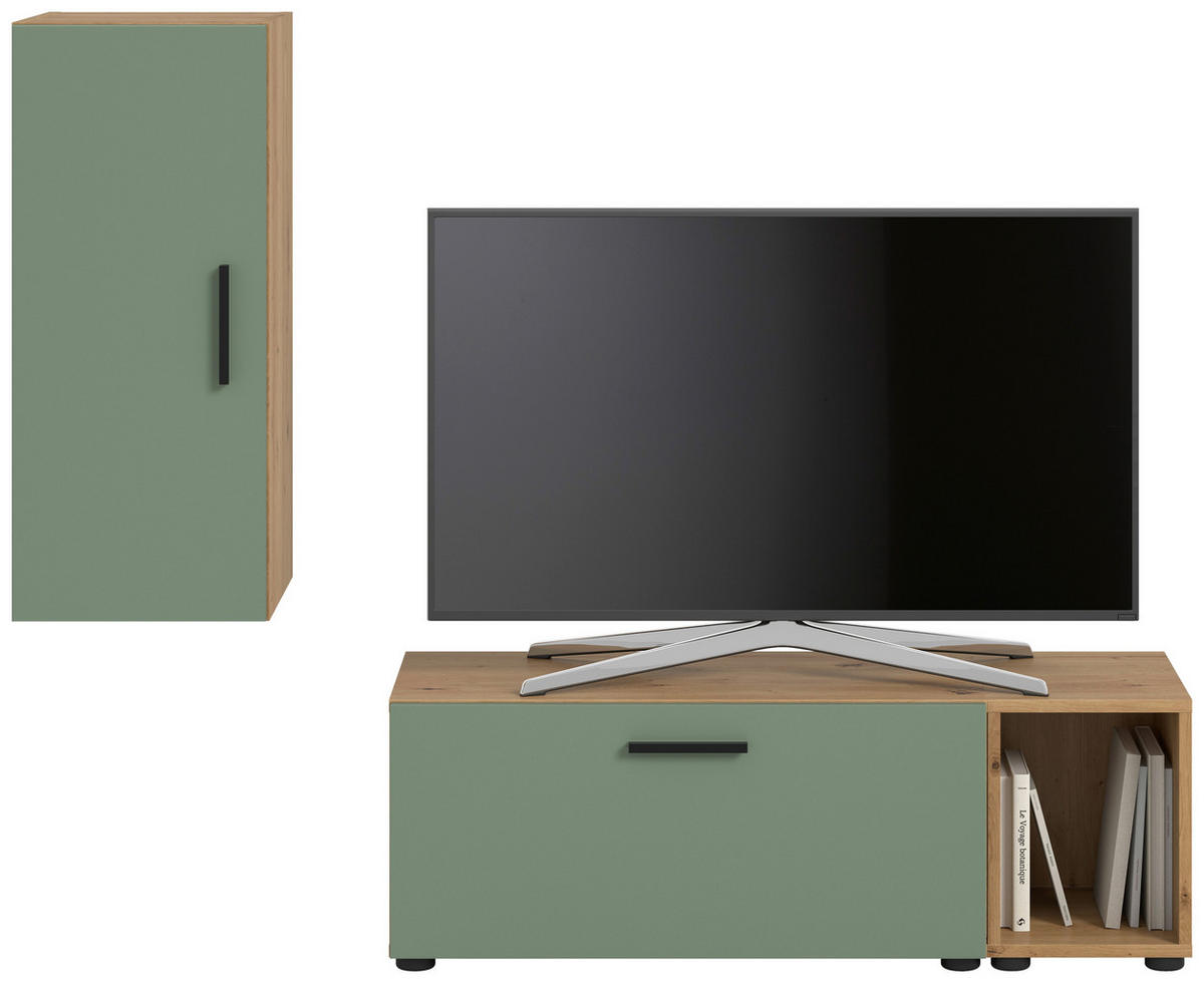 Wohnwand-Set TheOne Eiche Artisan Nachbildung grün B/H/T: ca. 75x32x34 cm TheOne - Eiche/grün (75,00/32,00/34,00cm)