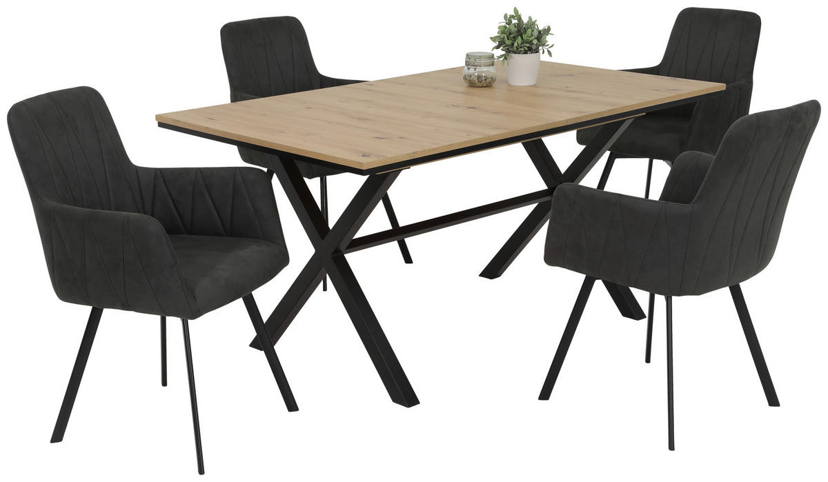 Esstisch KARINA Eiche Artisan Nachbildung schwarz pulverbeschichtet B/H/T: ca. 160x76x90 cm KARINA - Eiche/schwarz (160,00/76,00/90,00cm) - Hela