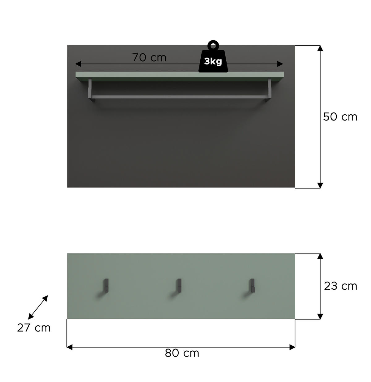 Paneel Canu grün basaltgrau Nachbildung B/H/T: ca. 73x80x27 cm Canu - basaltgrau/grün (73,00/80,00/27,00cm) - xonox.home