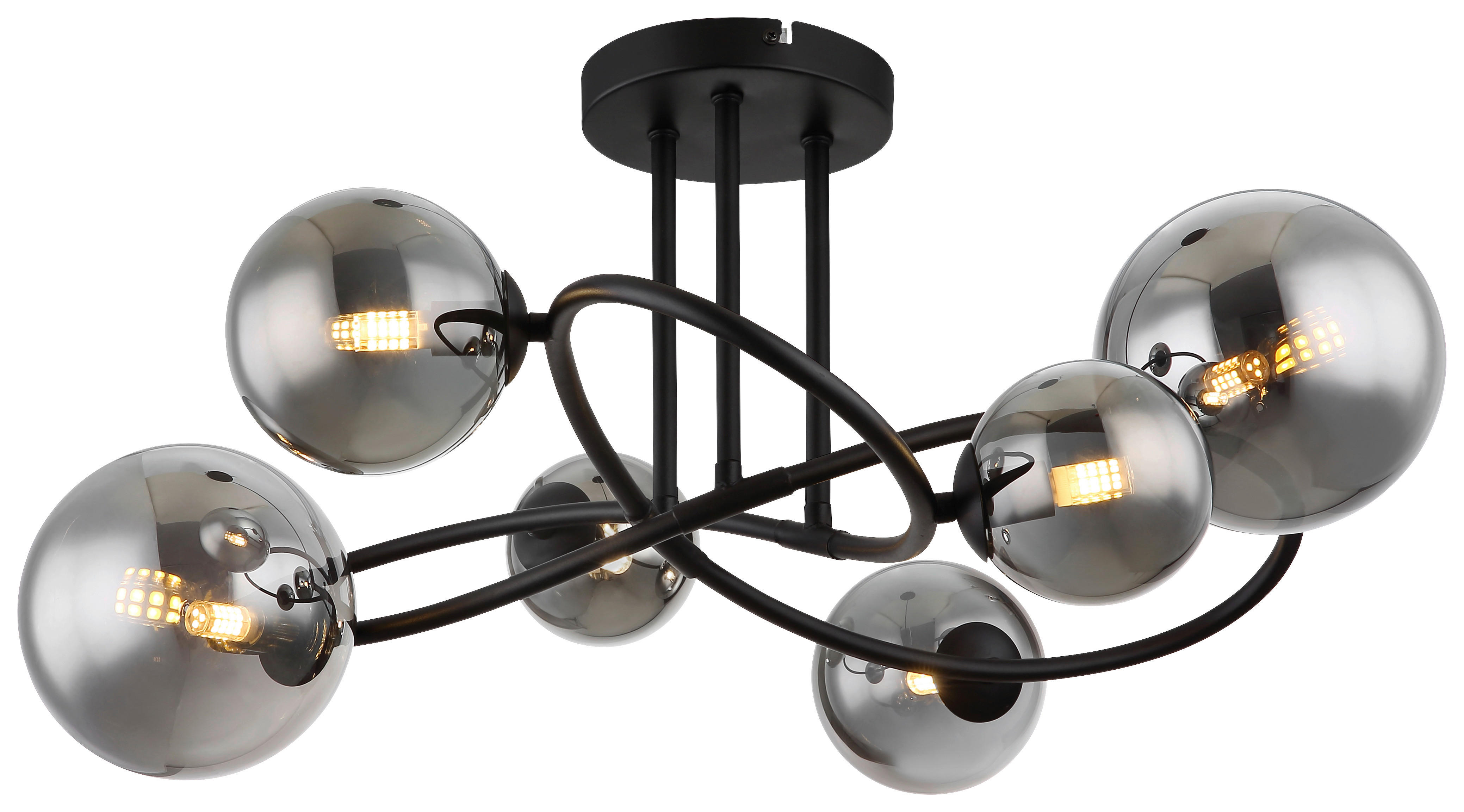 GLOBO LED-Deckenleuchte Rauch mattschwarz Glas Metall B/H/T: ca. 59x35x62 cm 6 Brennstellen RIHA - Rauch/mattschwarz (59,00/35,00/62,00cm) - GLOBO