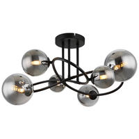 GLOBO LED-Deckenleuchte Rauch mattschwarz Glas Metall B/H/T: ca. 59x35x62 cm 6 Brennstellen RIHA - Rauch/mattschwarz (59,00/35,00/62,00cm) - GLOBO