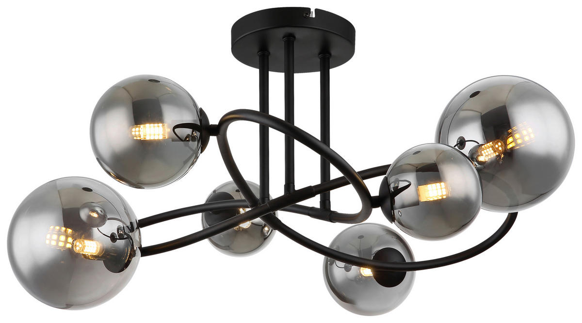 GLOBO LED-Deckenleuchte Rauch mattschwarz Glas Metall B/H/T: ca. 59x35x62 cm 6 Brennstellen RIHA - Rauch/mattschwarz (59,00/35,00/62,00cm) - GLOBO