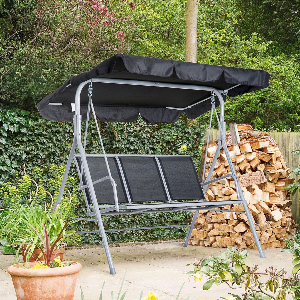 Outsunny Hollywoodschaukel schwarz Metall B/H/L: ca. 110x153x170 cm Hollywoodschaukel mit Dach - schwarz (170,00/110,00/153,00cm) - Outsunny