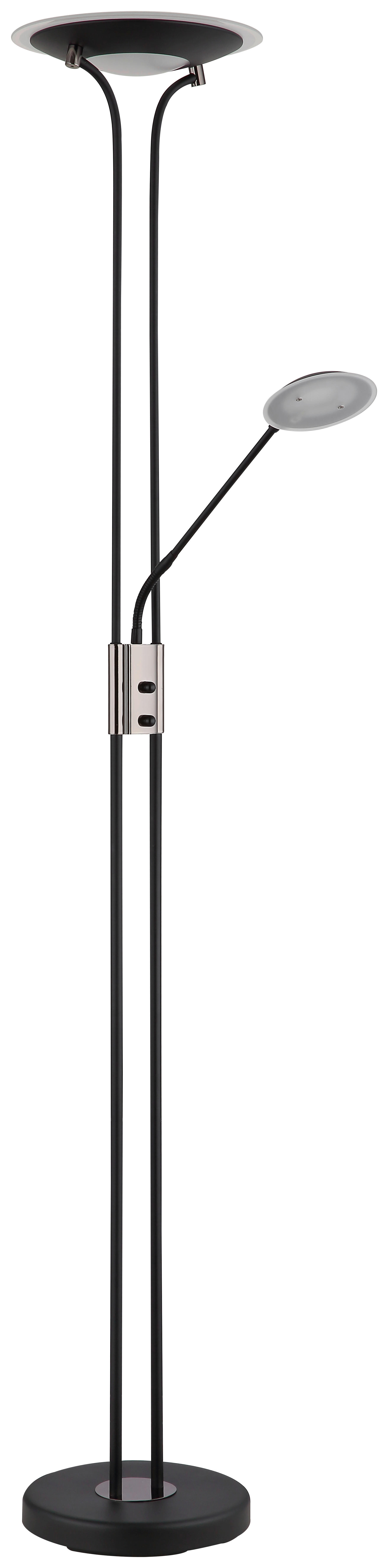 GLOBO Deckenfluter mattschwarz Chrom Satiniert Glas Metall H/D: ca. 180x30 cm 2 Brennstellen Tamika - Satiniert/Chrom (30,00/180,00cm) - GLOBO