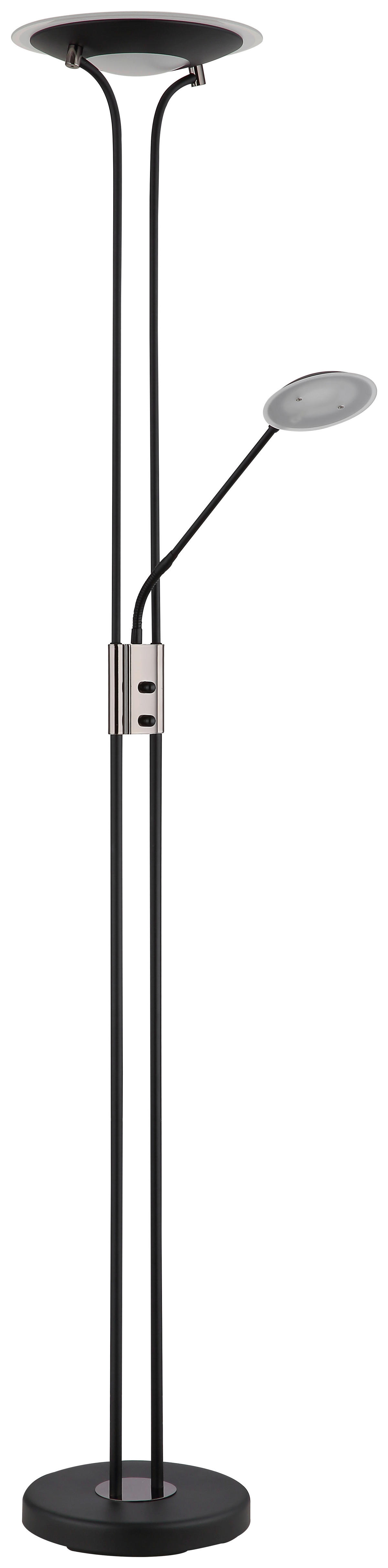 GLOBO Deckenfluter mattschwarz Chrom Satiniert Glas Metall H/D: ca. 180x30 cm 2 Brennstellen Tamika - Satiniert/Chrom (30,00/180,00cm) - GLOBO