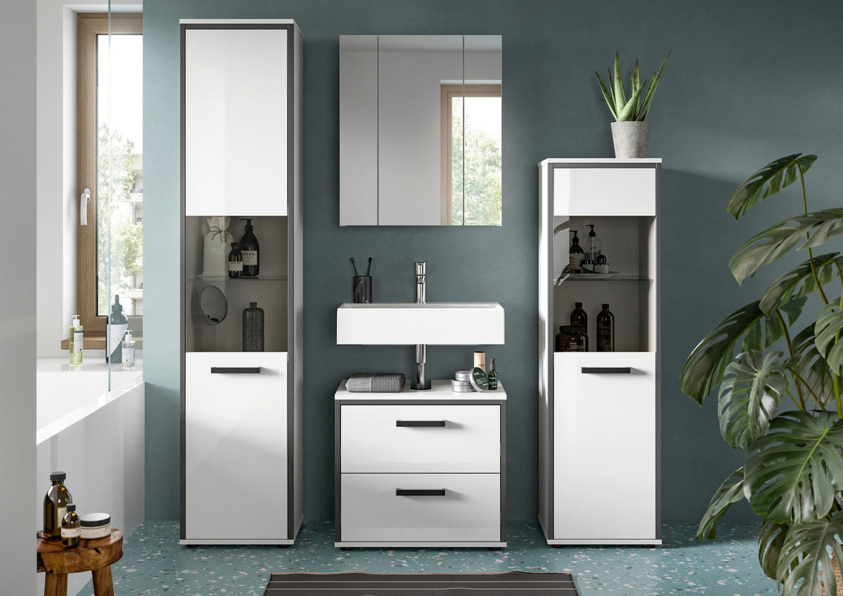 Badblock KOJAK weiß Hochglanz anthrazit grau B/H/T: ca. 171x188x37 cm KOJAK - weiß/anthrazit (171,00/188,00/37,00cm) - xonox.home