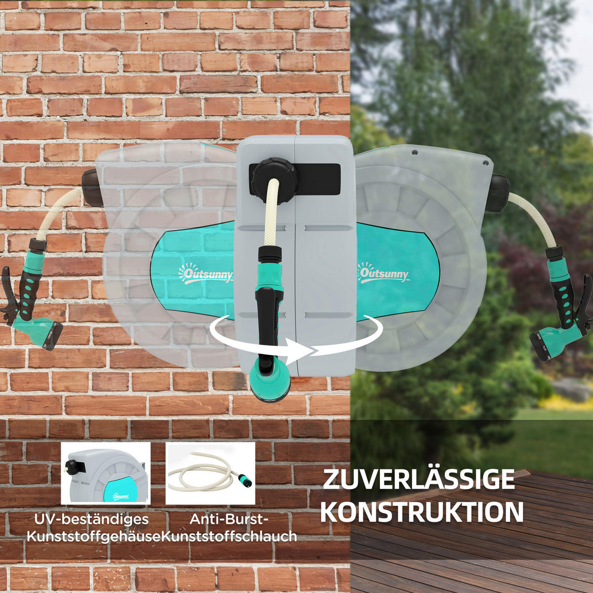 Outsunny Schlauchtrommel Schlauchtrommel - grau (55,00/20,00/42,00cm) - Outsunny