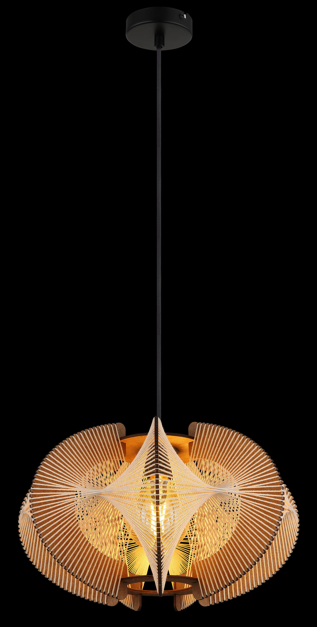 GLOBO Pendelleuchte SAKURA 30534446 natur dunkelbraun schwarz MDF Metall Hanfseil H/D: ca. 150x44 cm E27 1 Brennstellen SAKURA - dunkelbraun/natur (44,00/150,00cm) - GLOBO