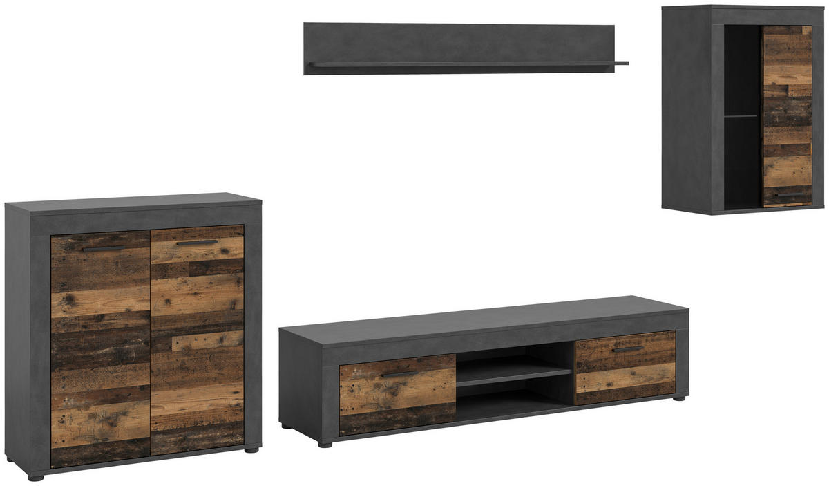 Wohnwand Jam Matera Nachbildung Old Wood Nachbildung B/H/T: ca. 169x330x35 cm Jam - (169,00/330,00/35,00cm) - xonox.home