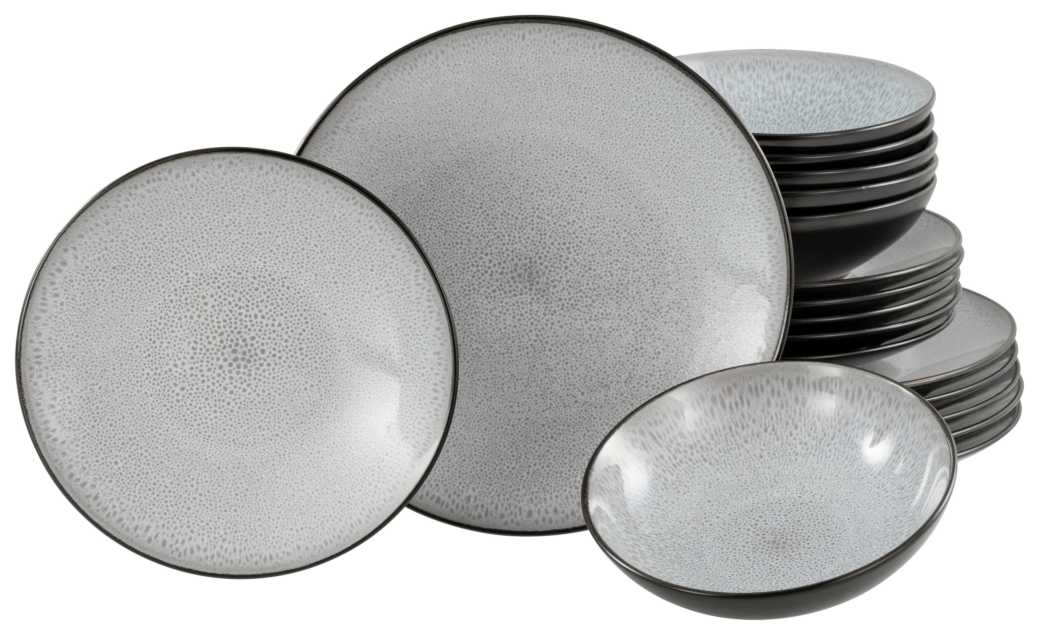 CreaTable Tafelservice Malmö grau Steinzeug 18 tlg. Malmö - schwarz/grau - CreaTable