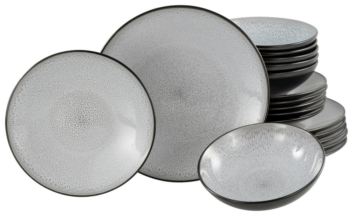 CreaTable Tafelservice Malmö grau Steinzeug 18 tlg. Malmö - schwarz/grau - CreaTable