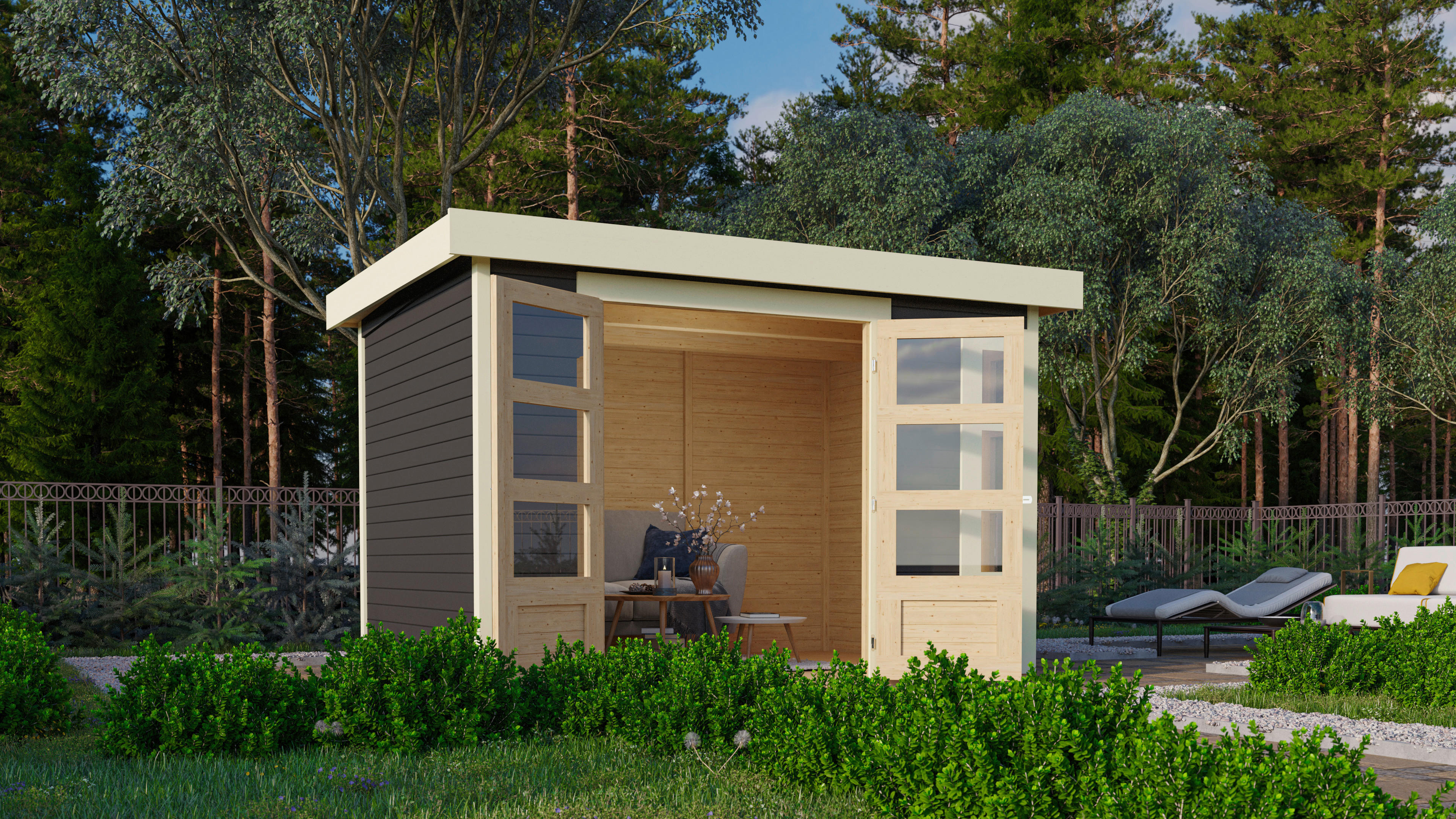 Karibu Gartenhaus Felipo 2 Terragrau B/H/T: ca. 302x217x211 cm Felipo 2 - Terragrau (302,00/217,00/211,00cm) - Karibu
