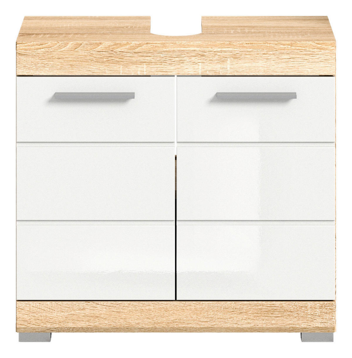 Waschbeckenunterschrank LAMBADA Eiche Sonoma hell Nachbildung weiß Hochglanz B/H/T: ca. 60x56x34 cm LAMBADA - Eiche/weiß (60,00/56,00/34,00cm) - xonox.home