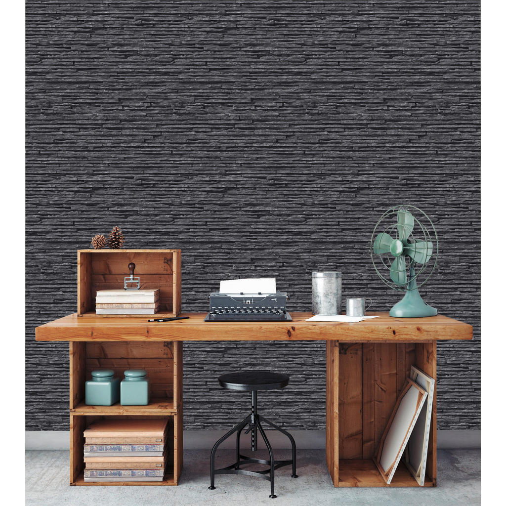 Thumbnail - UGEPA Papiertapete Steinoptik anthrazit B/L: ca. 53x1005 cm