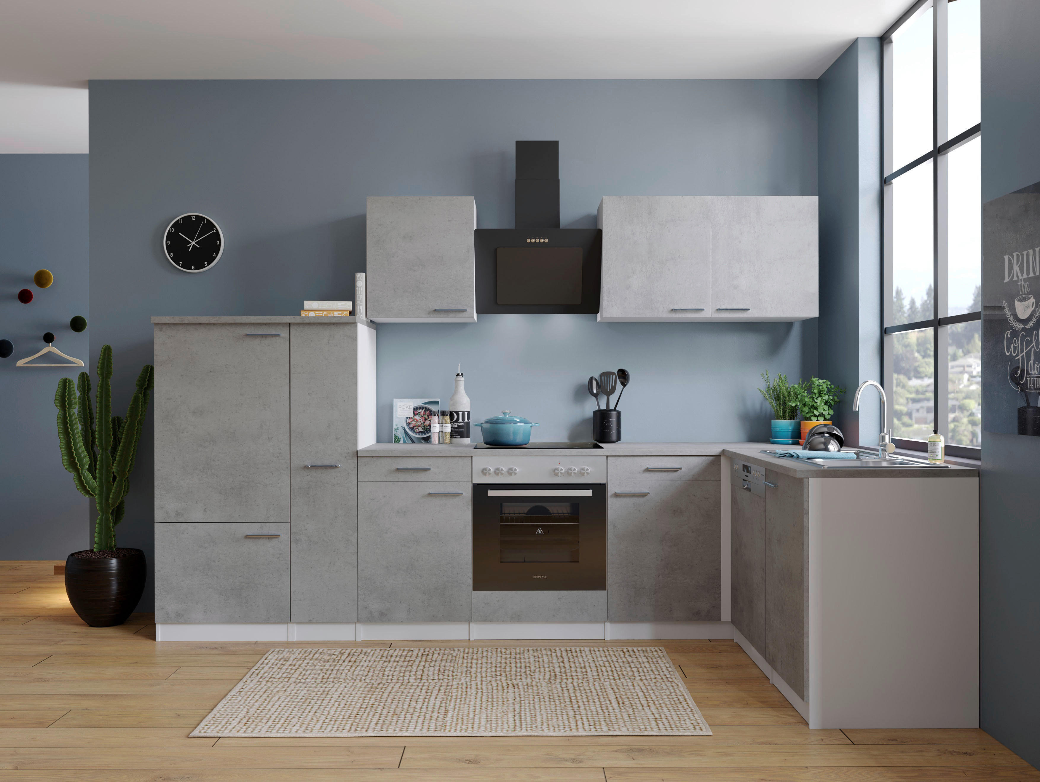 Respekta Winkelküche Malia Beton Optik B/H/T: ca. 310x200x172 cm Malia - Beton/weiß (310,00/200,00/172,00cm) - Respekta