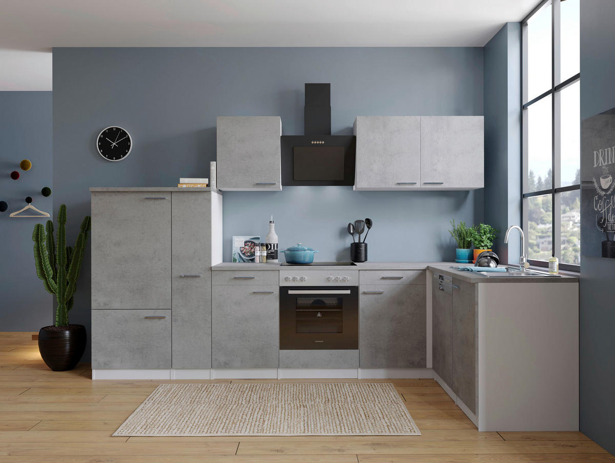 Respekta Winkelküche Malia Beton Optik B/H/T: ca. 310x200x172 cm Malia - Beton/weiß (310,00/200,00/172,00cm) - Respekta