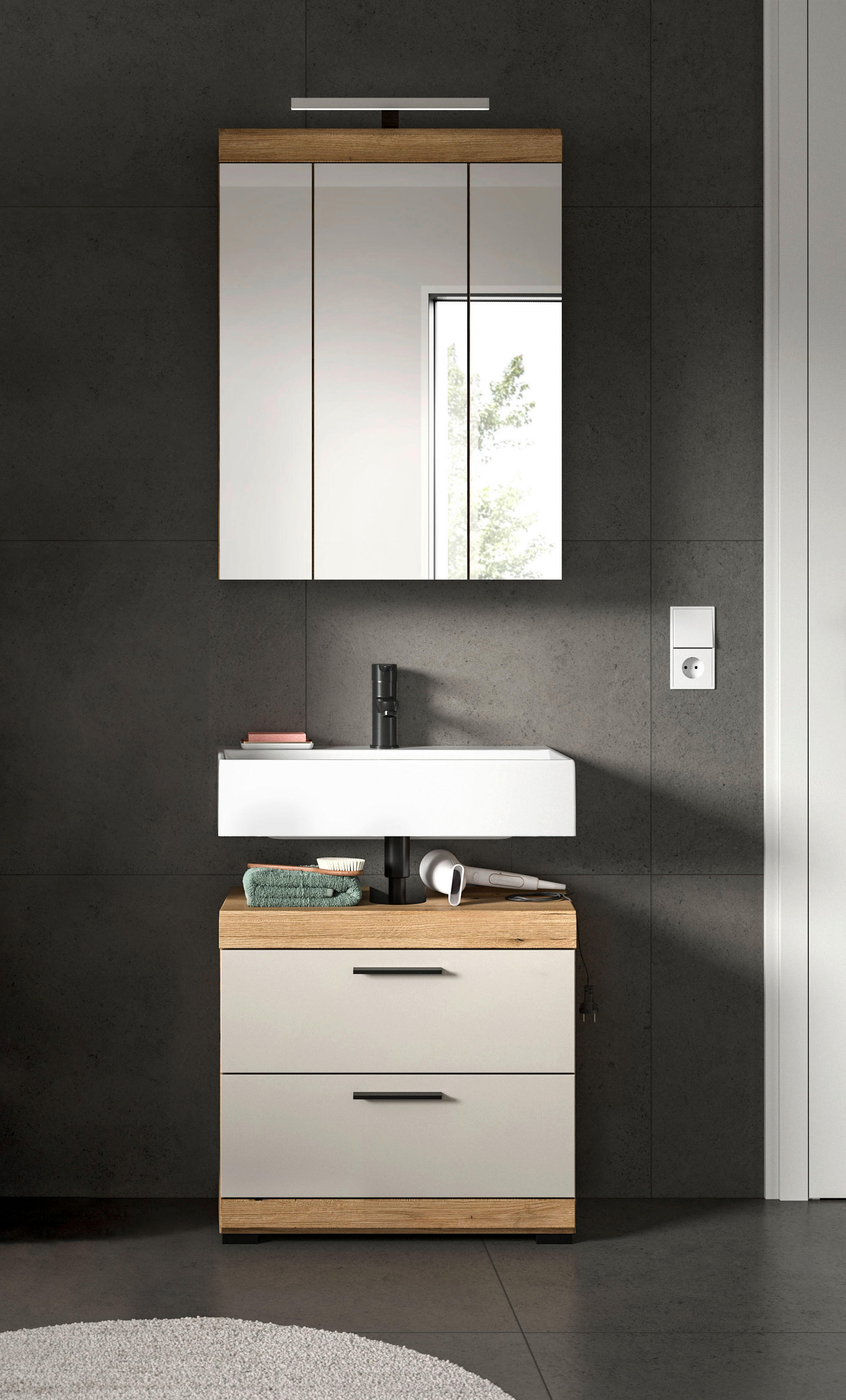 Badezimmer-Set Scout Evoke Oak Nachbildung Kaschmirgrau Nachbildung B/H/T: ca. 60x191x34 cm Scout - Kaschmirgrau (60,00/191,00/34,00cm) - xonox.home