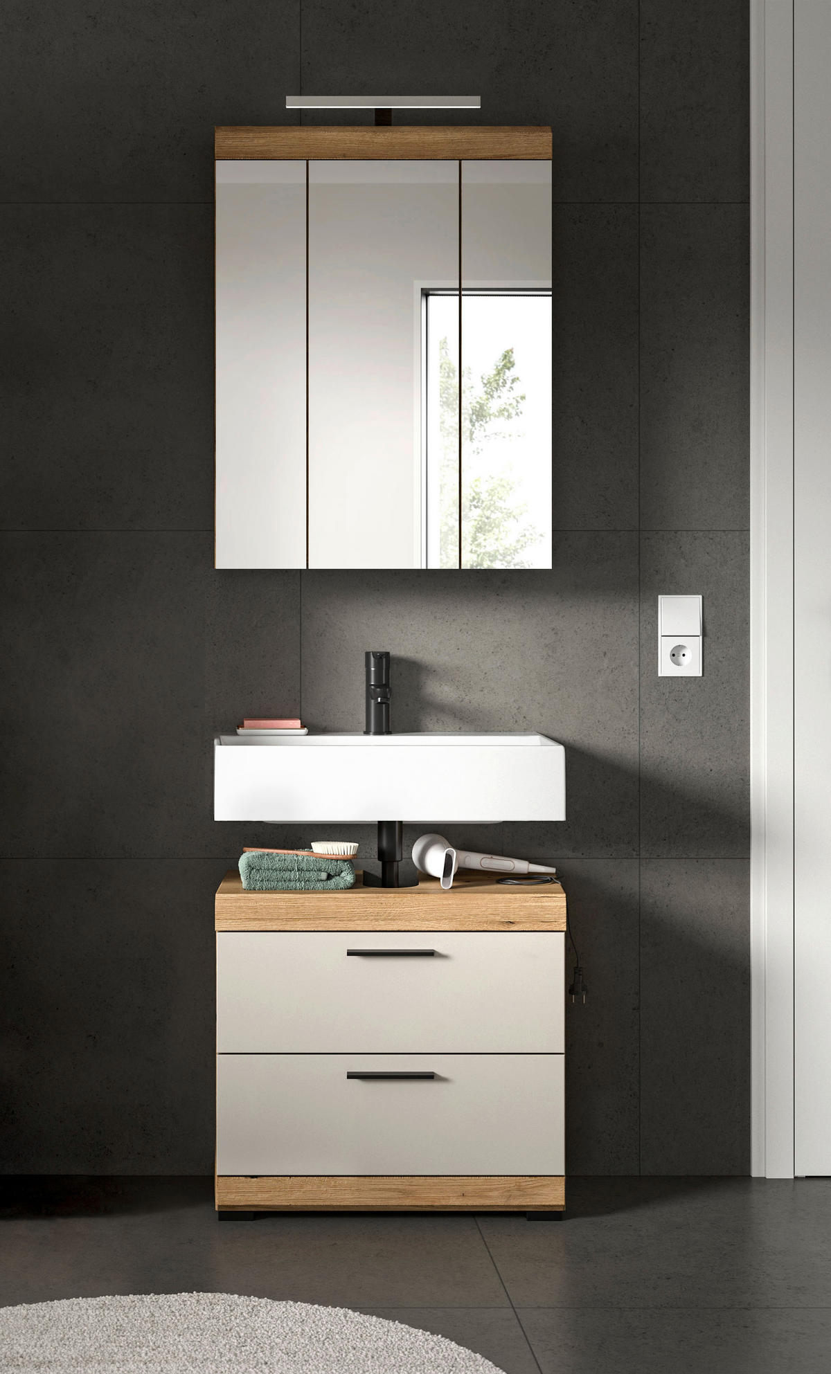 Badezimmer-Set Scout Evoke Oak Nachbildung Kaschmirgrau Nachbildung B/H/T: ca. 60x191x34 cm Scout - Kaschmirgrau (60,00/191,00/34,00cm) - xonox.home
