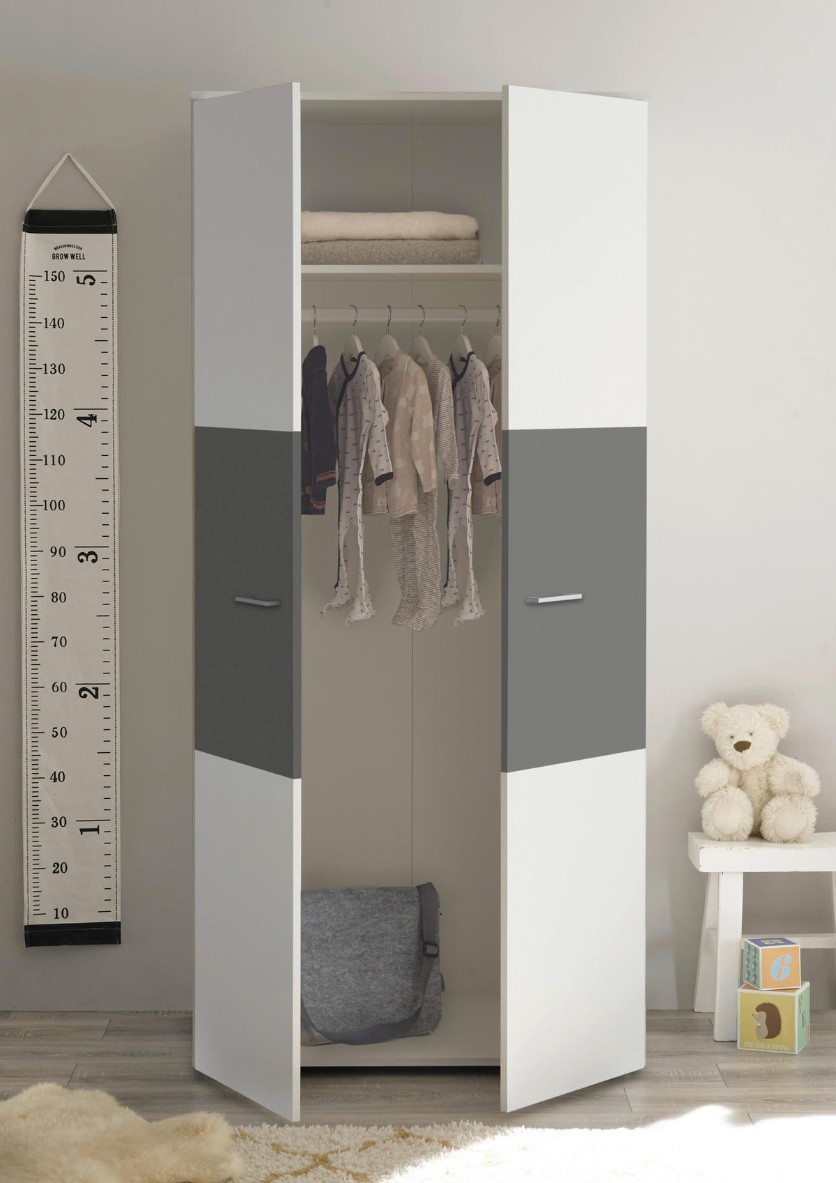 Kleiderschrank Alex weiß Graphit B/H/T: ca. 90x195x60 cm Alex - weiß/Graphit (90,00/195,00/60,00cm)