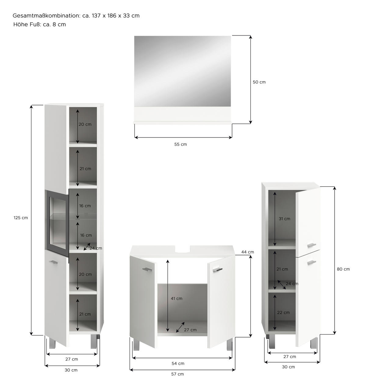 Badezimmer-Set BOSTON weiß schwarz B/H/T: ca. 137x186x33 cm BOSTON - weiß/schwarz (137,00/186,00/33,00cm) - xonox.home