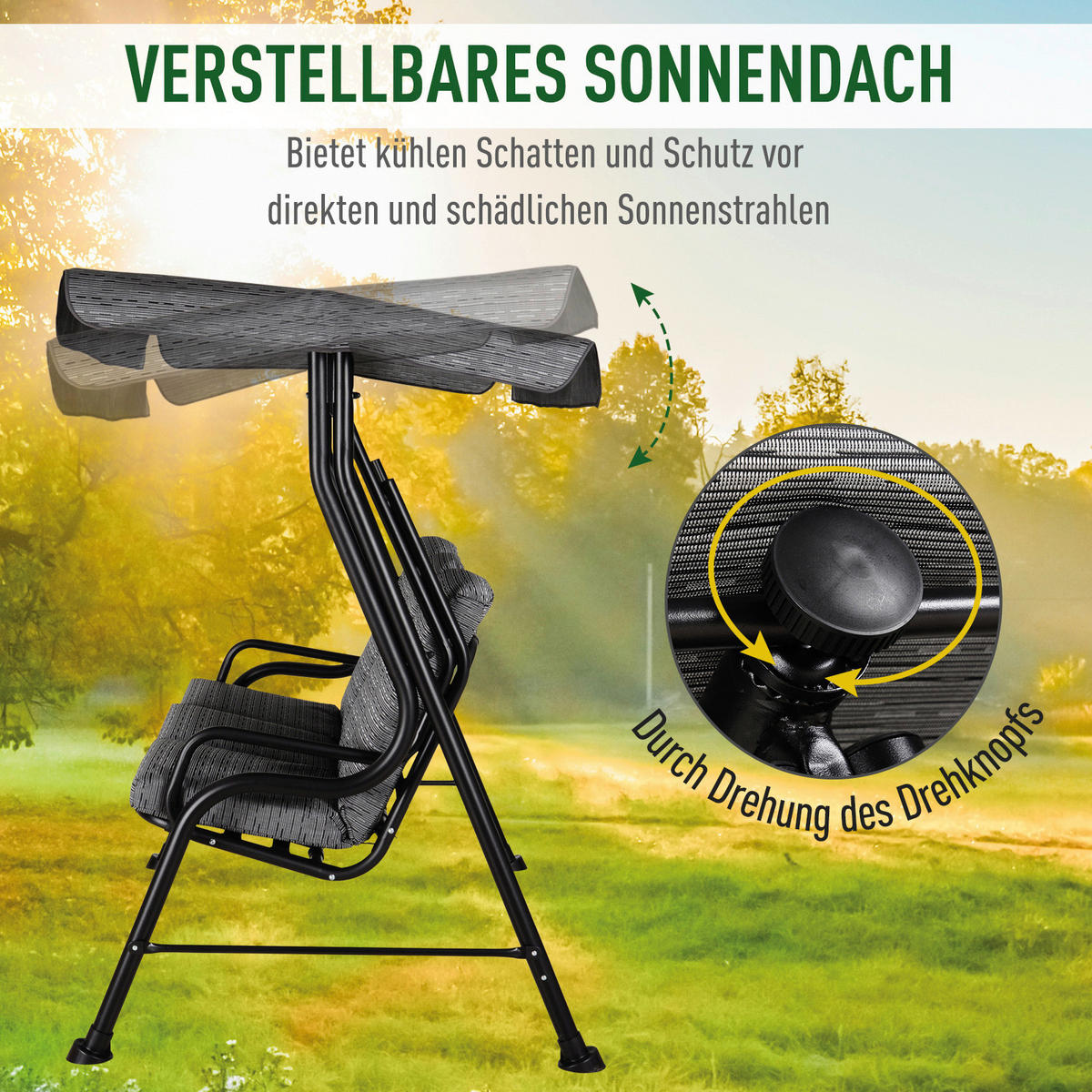 Outsunny Hollywoodschaukel schwarz Stahl B/H/T: ca. 200x170x120 cm Hollywoodschaukel_3-Sitzer - schwarz (200,00/170,00/120,00cm) - Outsunny