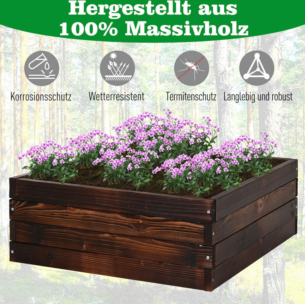 Outsunny Hochbeet B/H/L: ca. 60x23x60 cm Quadratisches Hochbeet 845-295 - dunkelbraun (60,00/60,00/23,00cm) - Outsunny