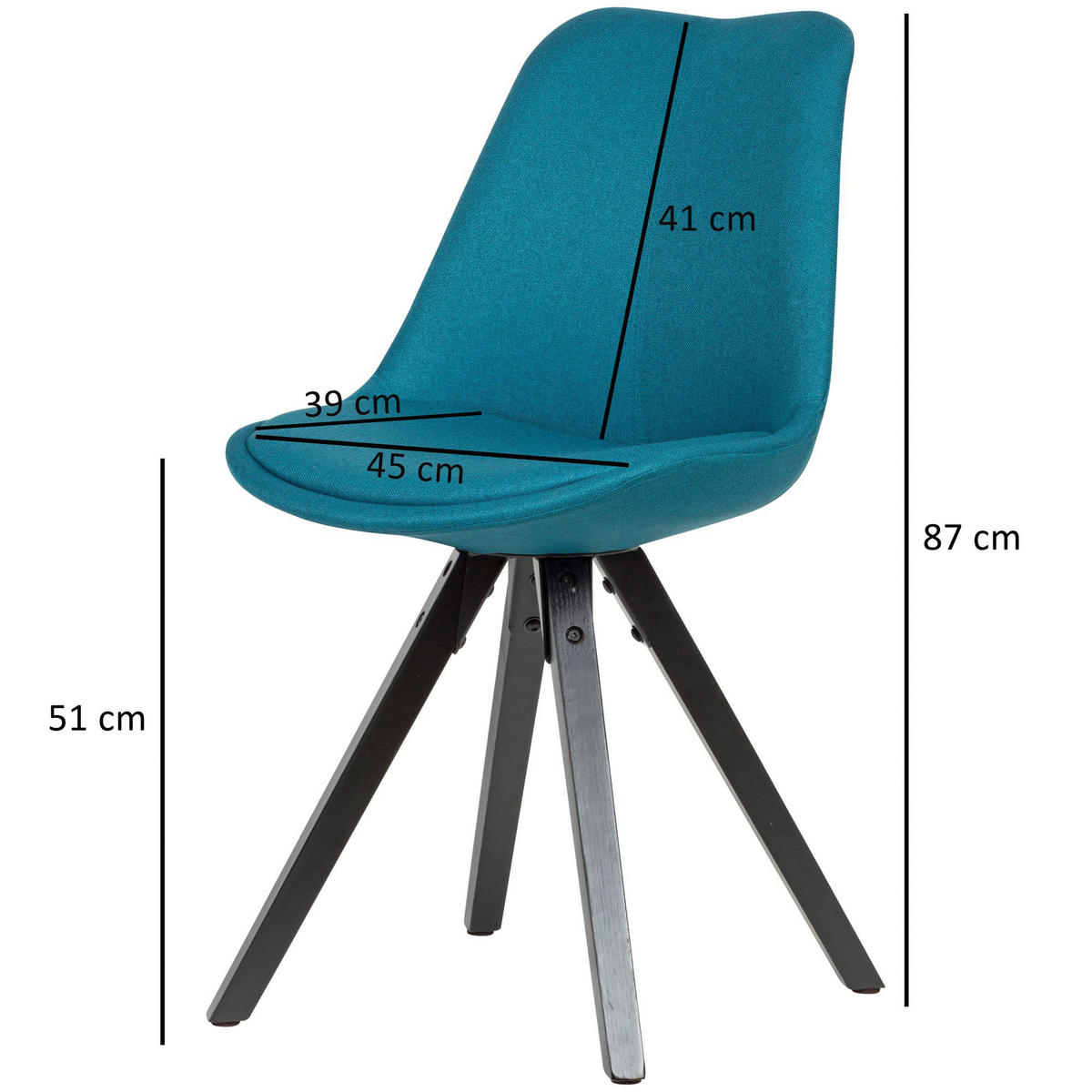 Stuhl 2er-Set blau schwarz Stoff Echtholz B/H/T: ca. 49x87x52 cm 2er-Set - blau/schwarz (49,00/87,00/52,00cm) - Wohnling