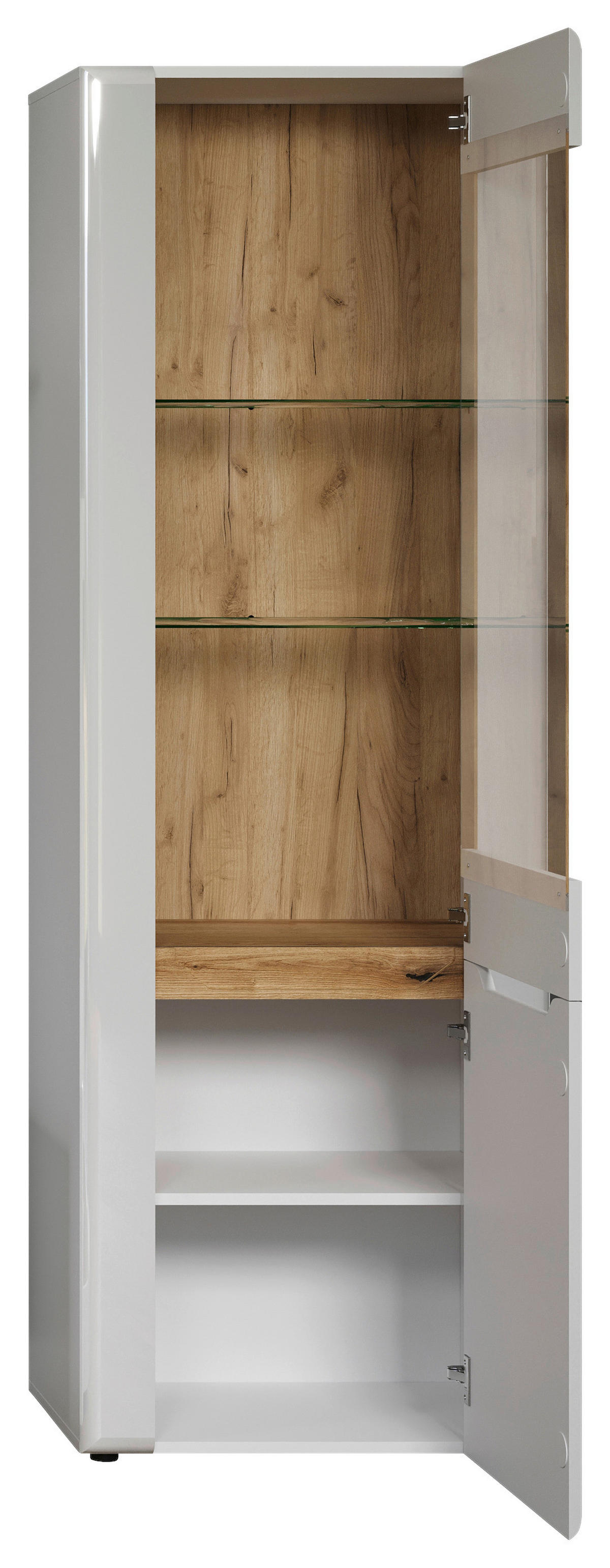 Vitrine Marlon Eiche Evoke Coast Nachbildung weiß Hochglanz B/H/T: ca. 65x192x40 cm Marlon - Eiche/weiß (65,00/192,00/40,00cm)