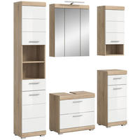 Badezimmer-Set Lambada Eiche Sonoma Nachbildung weiß Hochglanz B/H/T: ca. 164x191x37 cm Lambada - Eiche/weiß (164,00/191,00/37,00cm) - xonox.home