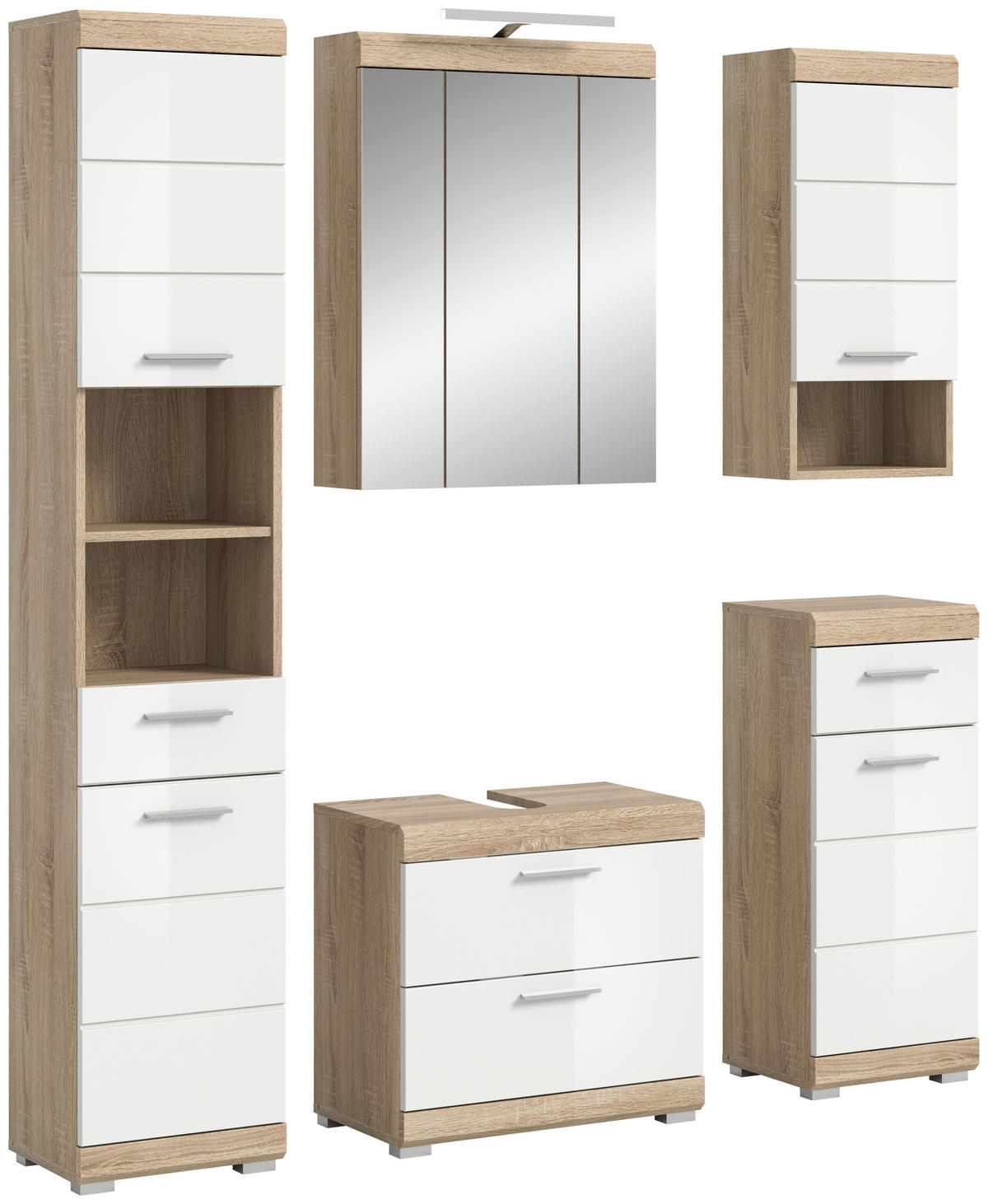 Badezimmer-Set Lambada Eiche Sonoma Nachbildung weiß Hochglanz B/H/T: ca. 164x191x37 cm Lambada - Eiche/weiß (164,00/191,00/37,00cm) - xonox.home