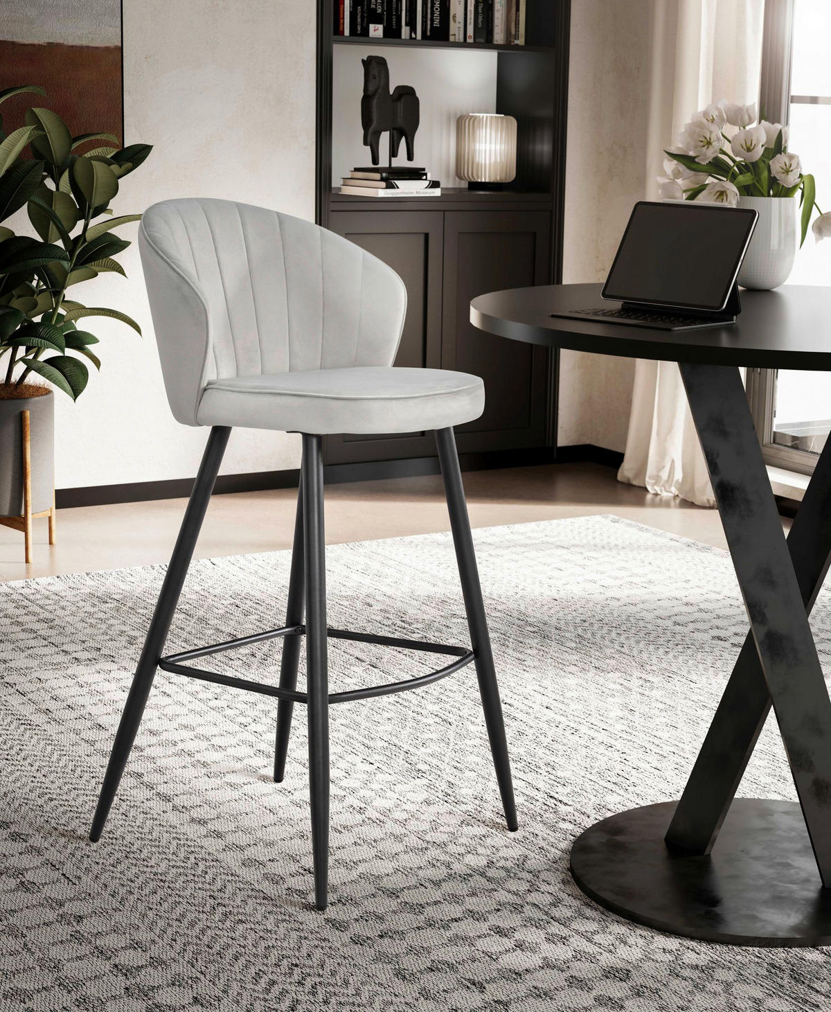 Barhocker 2er Set grau Polyester B/H/T: ca. 56x103x53 cm 2er Set - grau (56,00/103,00/53,00cm) - Wohnling